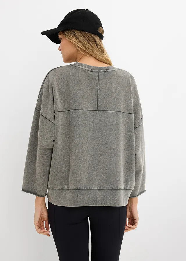 Oversized sweater van katoenmix, Kleur: antraciet washed