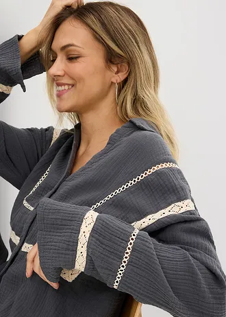 Mousseline blouse met kanten inzetstukken • antraciet washed • bonprix online shop