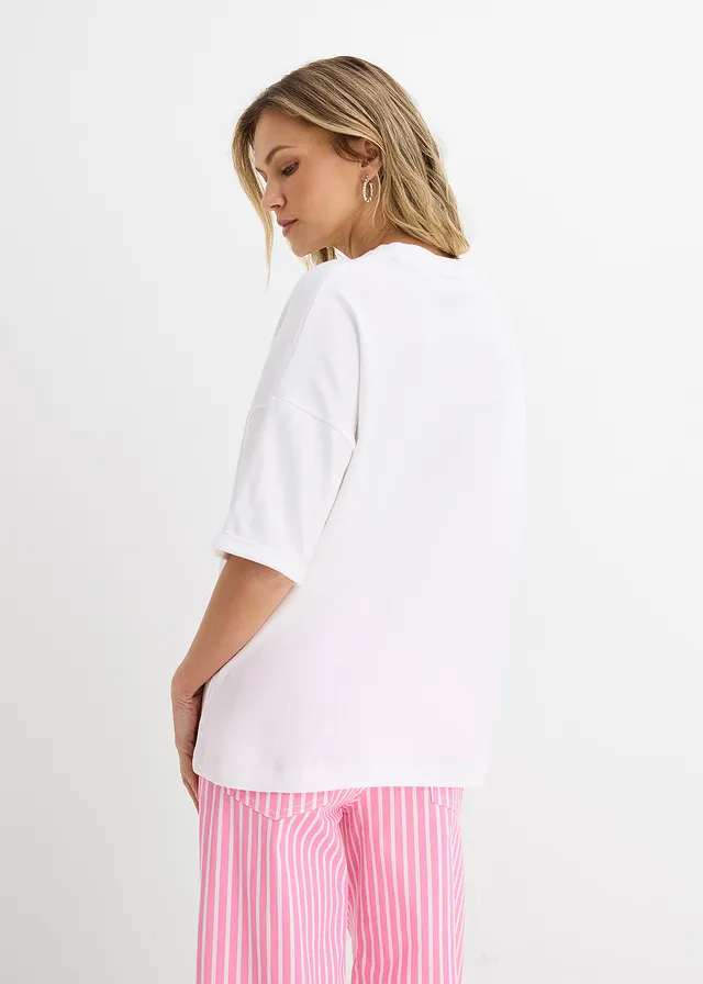 T-shirt oversize 100% coton, Couleur: blanc imprimé