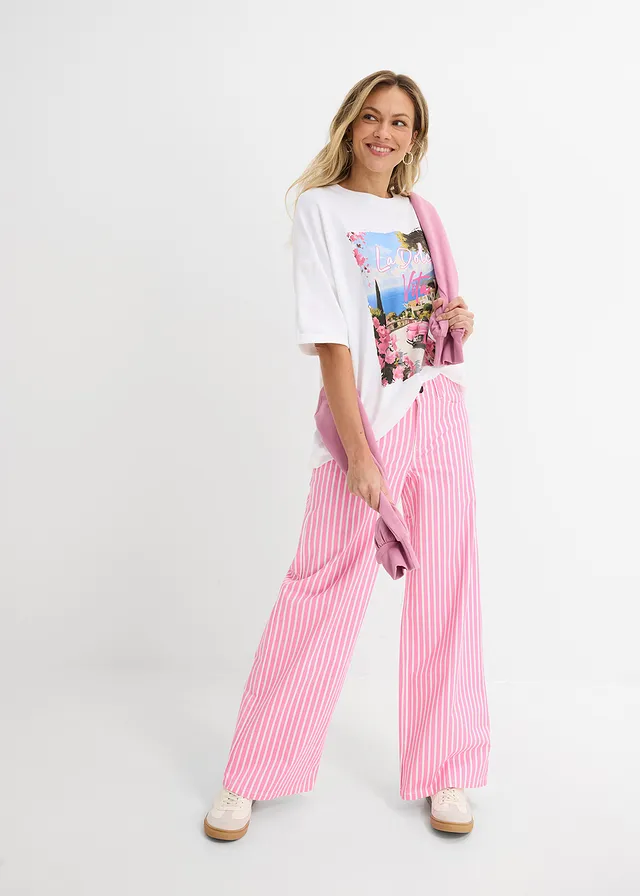 T-shirt oversize 100% coton, Couleur: blanc imprimé