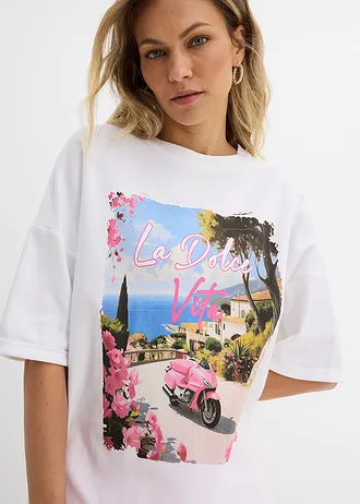 Oversize triko z čisté organické bavlny • bílá s potiskem • bonprix obchod