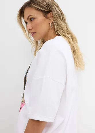 Oversized shirt van puur biologisch katoen • wit met print • bonprix online shop