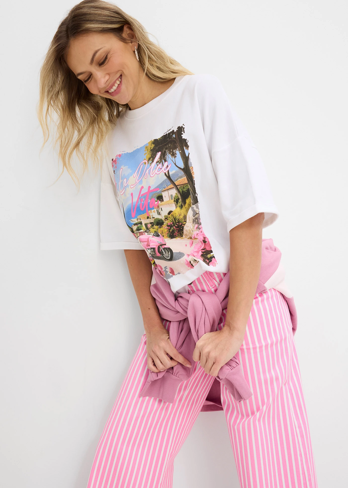 Oversized shirt van puur biologisch katoen • wit met print • bonprix online shop