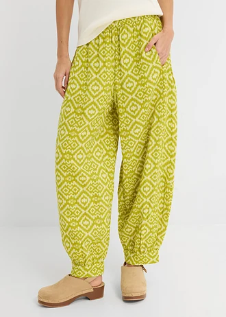 Pantaloni gen șalvari din bumbac 100% • verde-fistic/verde deschis cu imprimeu grafic • magazin bonprix