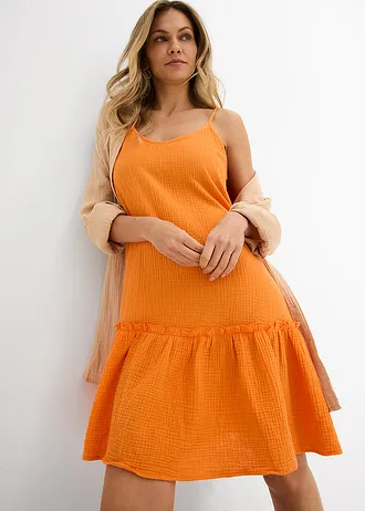 Robe à fines bretelles en gaze de coton • orange vif • Boutique bonprix