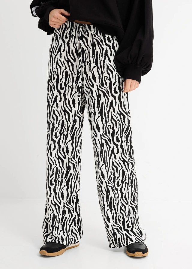 Pantalon taille élastiquée en viscose fluide, Couleur: noir/blanc zèbre