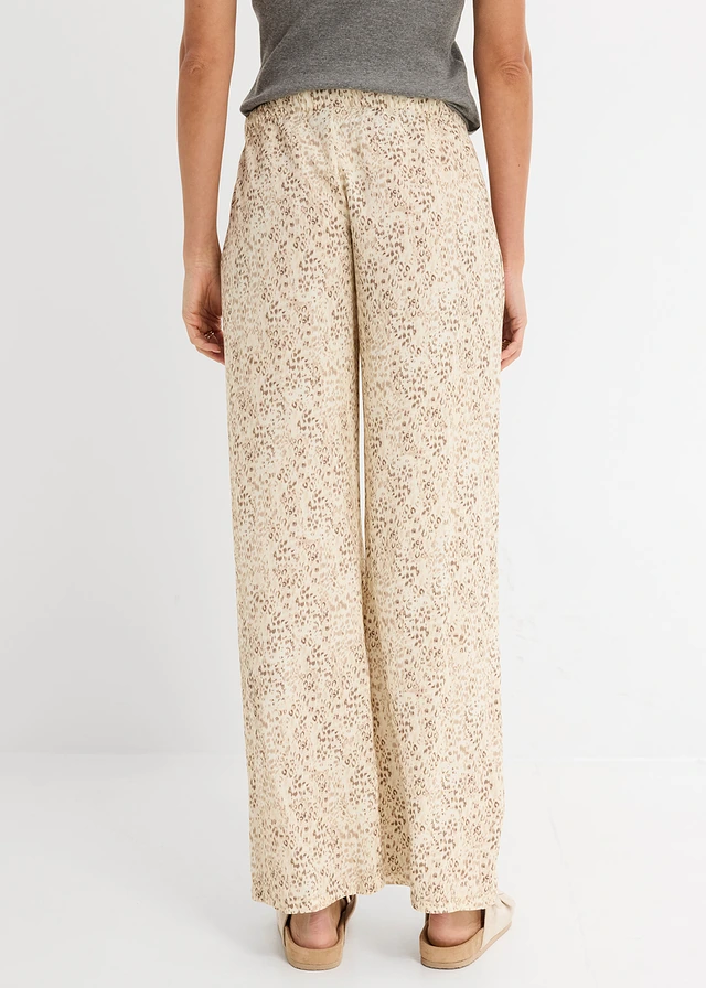 Pantalon taille élastiquée en viscose fluide • beige galet-noir imprimé • product-page.page-title-suffix