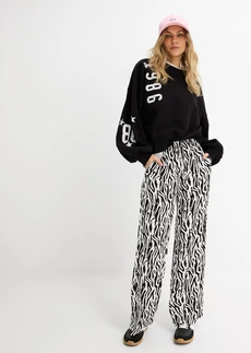 Pantalon taille élastiquée en viscose fluide, Couleur: noir-blanc zèbre