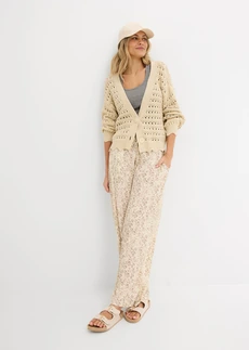 Pantalon taille élastiquée en viscose fluide beige galet