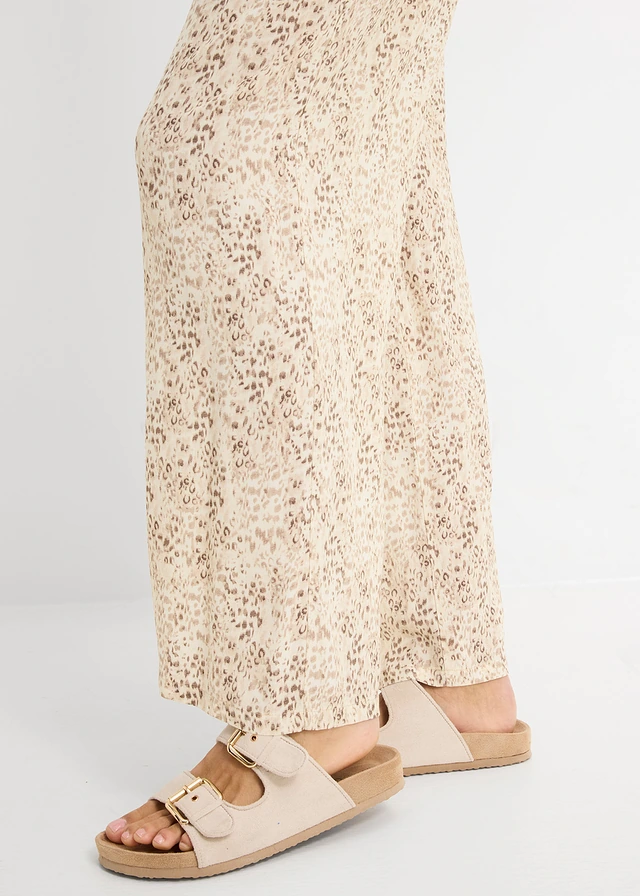 Pantalon taille élastiquée en viscose fluide • beige galet-noir imprimé • product-page.page-title-suffix