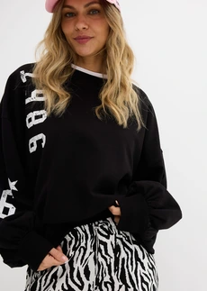 Pantaloni cu elastic și șiret în talie din viscoză fluidă • negru-alb cu imprimeu zebră • magazin bonprix