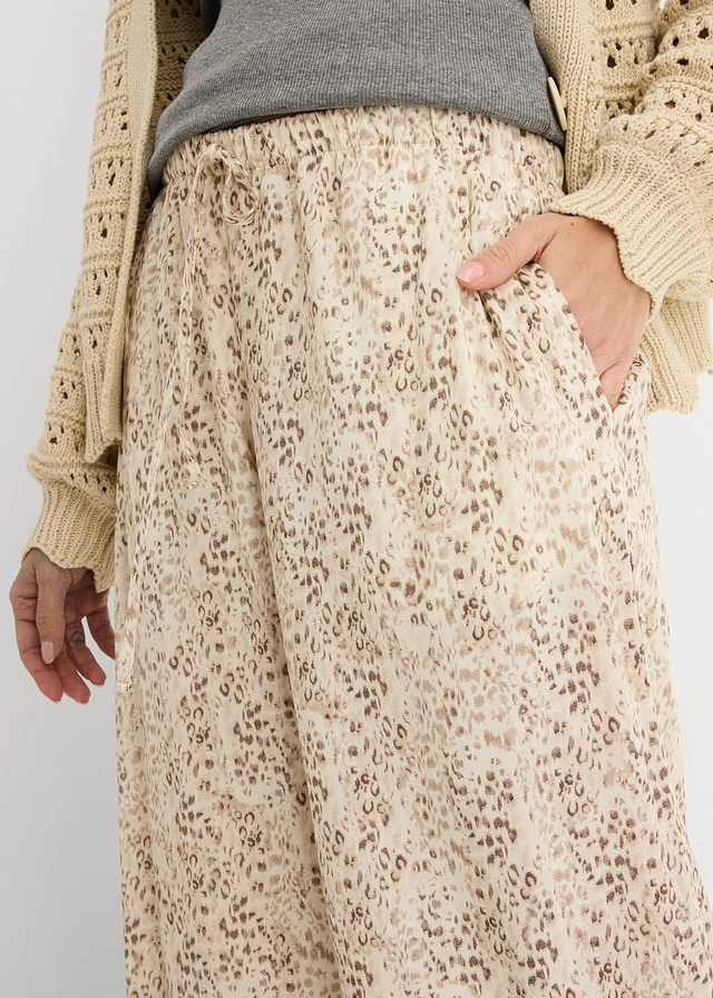 Pantalon taille élastiquée en viscose fluide • beige galet-noir imprimé • product-page.page-title-suffix