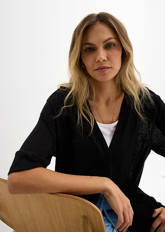 Lang vest in linnen look • zwart • bonprix online shop