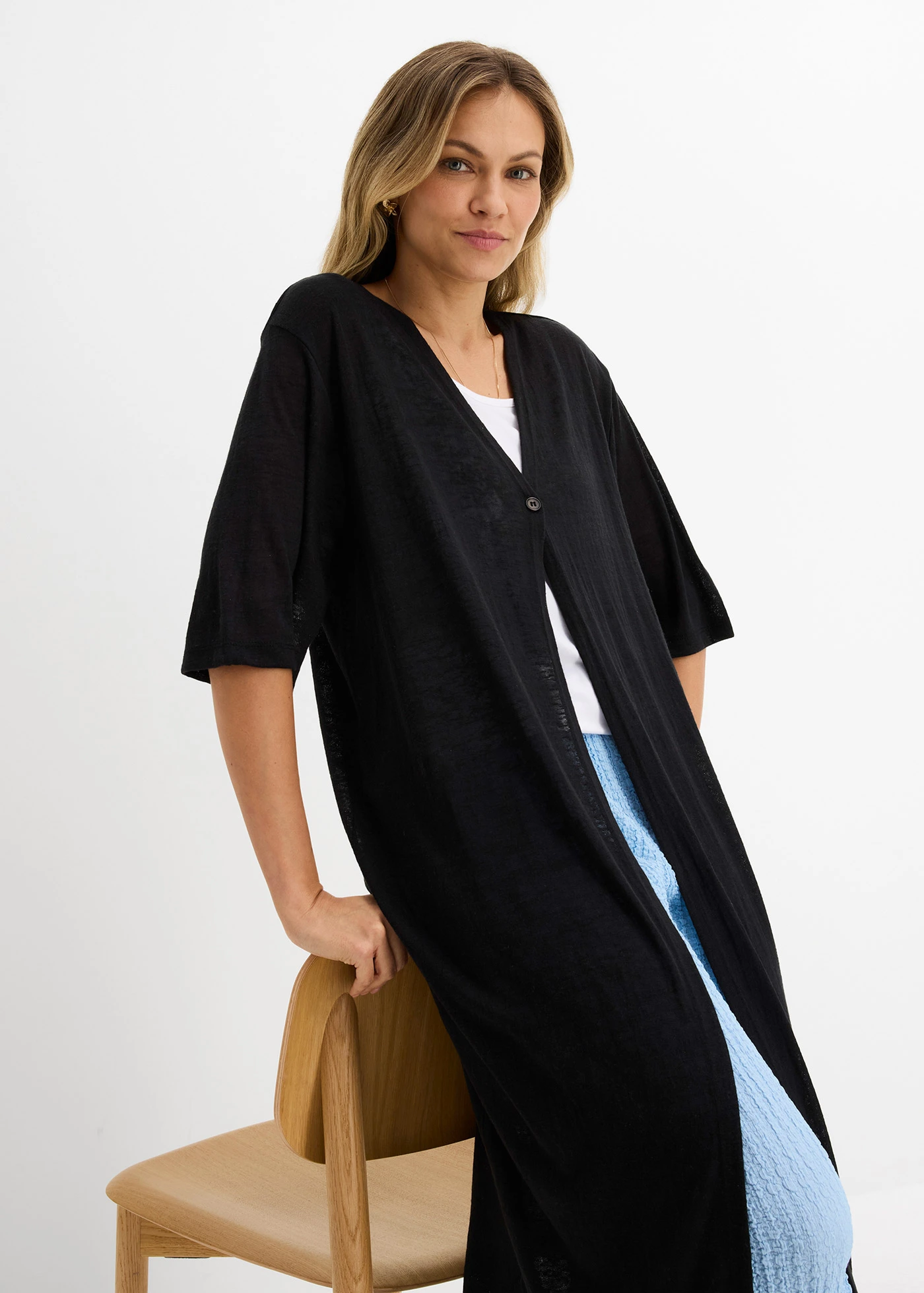 Lang vest in linnen look • zwart • bonprix online shop