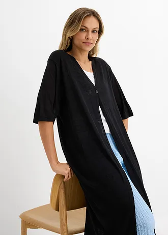 Lang vest in linnen look • zwart • bonprix online shop