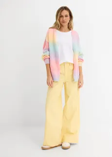 Pantalon en twill 100% coton, Couleur: jaune clair rayé