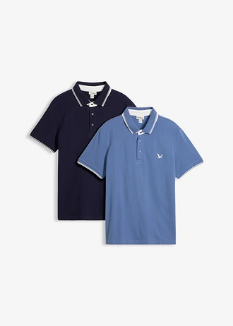 Lot de 2 polos 100% coton, Couleur: bleu foncé + bleu jean