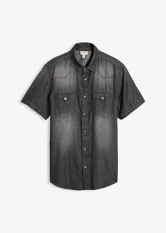 Chemise manches courtes slim en jean, 100% coton