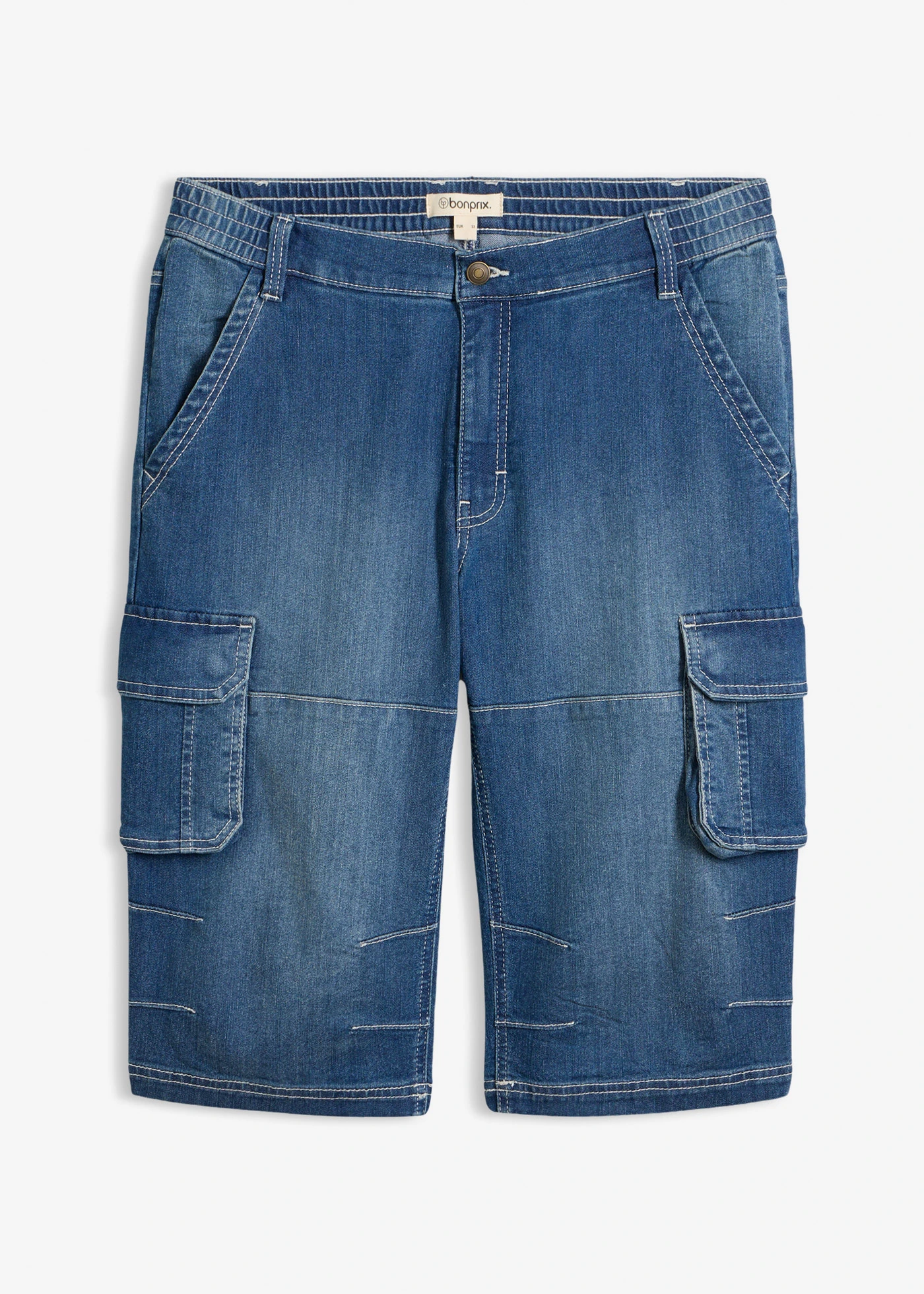 Lichte lange jeansbermuda met elastische tailleband, regular fit • blauw denim • bonprix online shop