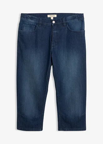 Lekkie jeansy 3/4 z elastyczną wstawką w talii, regular fit • granatowy denim • sklep bonprix