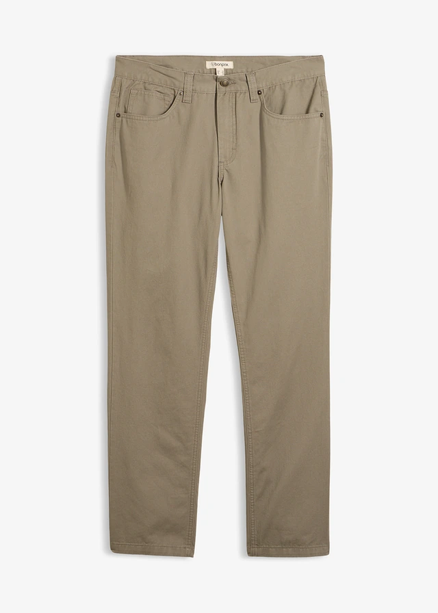 Pantalon regular en twill, droit, 100% coton, Couleur: olive clair