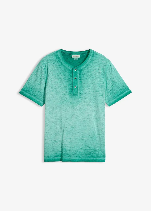 Henley shirt van biologisch katoen in washed out look • pacifisch groen used • bonprix online shop