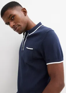 Bluză polo cu detalii contrast • albastru-cerneală/ecru • magazin bonprix