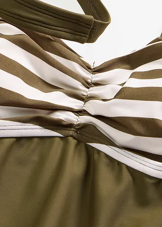 Tankini long (ens. 2 pces) avec bas de maillot taille haute • olive foncé/blanc • Boutique bonprix