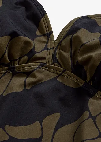 Maillot 1 pièce sculptant à col en V, maintien modéré • noir-olive foncé imprimé • Boutique bonprix