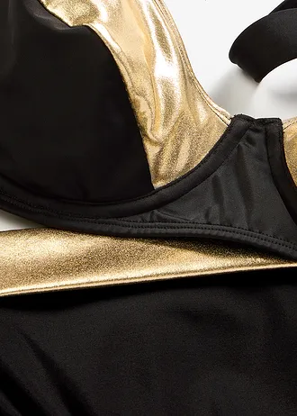 Bikini minimizer ze wstawkami w złotym kolorze (komplet 2-cz.) • czarno-złoty • sklep bonprix