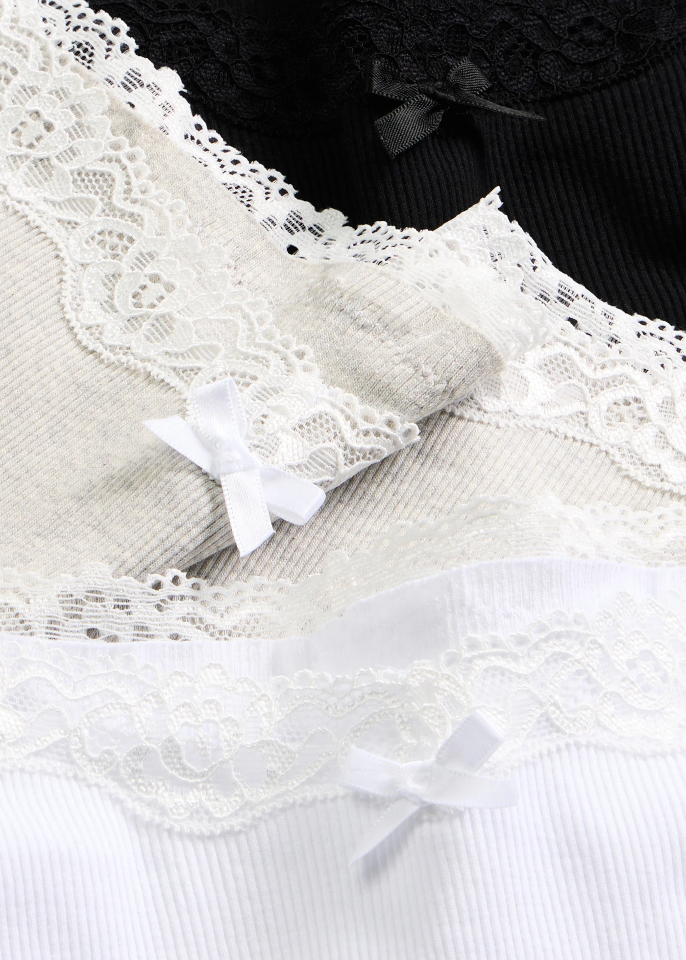 Bawełniane prążkowane figi panty z koronkową lamówką, zestaw 5 par • jasnoszary melanż+biały+czarny • sklep bonprix