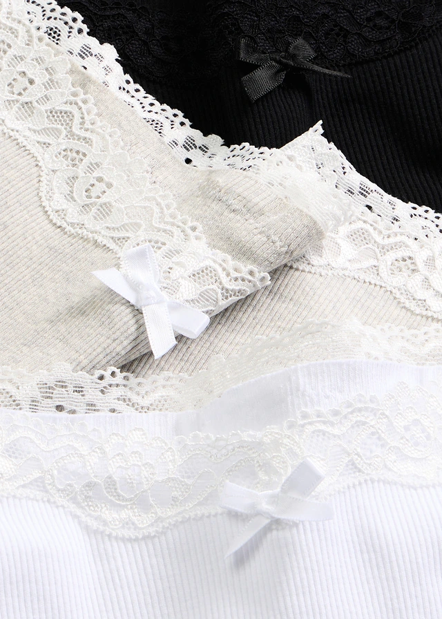 Chilot panty din material ripsat, cu bumbac moale și bandă din dantelă (set/ 5 buc.) • gri deschis melanj-alb-negru • magazin bonprix