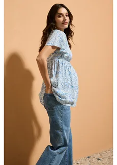 Bluză din viscoză fluidă cu model 2 în 1, pentru sarcină și alăptare • alb-albastru pudrat floral • magazin bonprix