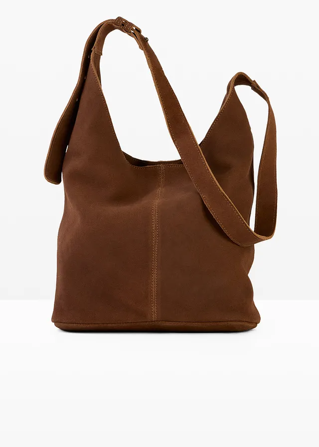 Geantă tip sac din piele întoarsă • maro cappuccino • magazin bonprix