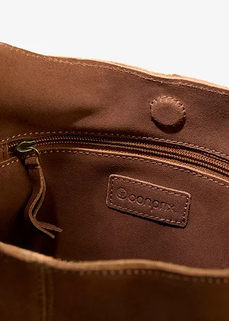 Geantă tip sac din piele întoarsă • maro cappuccino • magazin bonprix