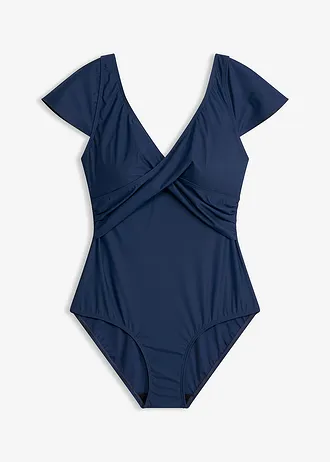 Maillot 1 pièce sculptant style croisé, maintien léger • bleu profond • Boutique bonprix
