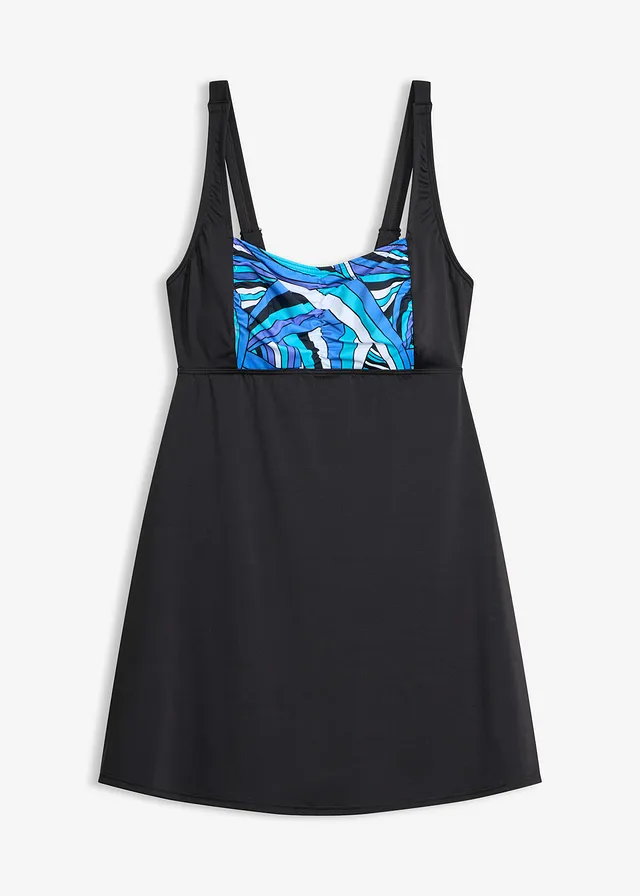 Długi top tankini • czarno-niebieski w graficzny wzór • sklep bonprix