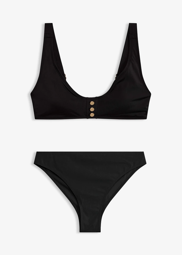 Costum de baie cu bustieră și năsturei decorativi (set/2 piese)