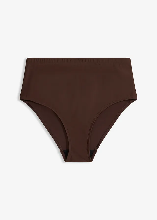 Stahovací bikinové kalhotky s vysokým pasem, lehký tvarující efekt • tmavě hnědá • bonprix obchod