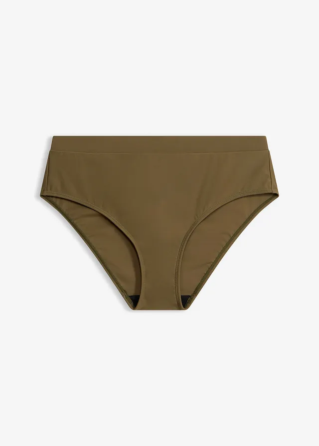 High waist bikinibroekje, licht corrigerend, Kleur: donkerolijfgroen