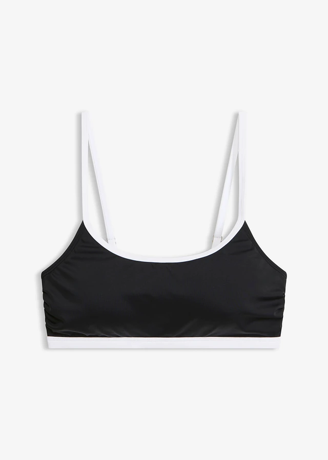 Haut de maillot brassière à liseré contrastant, Couleur: noir