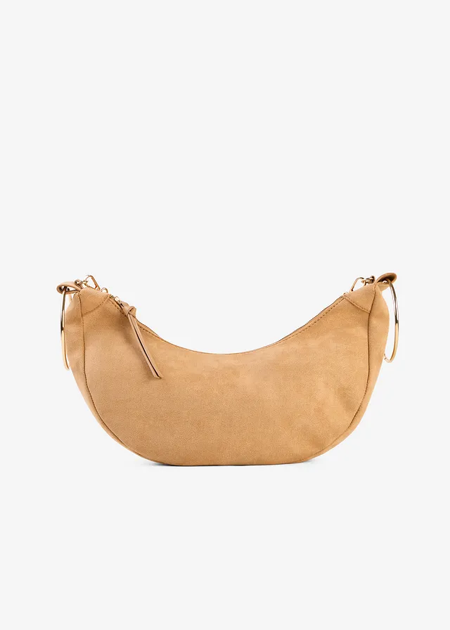 Schoudertas met metalen ringhandvatten, Kleur: sandbeige