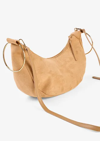 Schoudertas met metalen ringhandvatten, Kleur: sandbeige