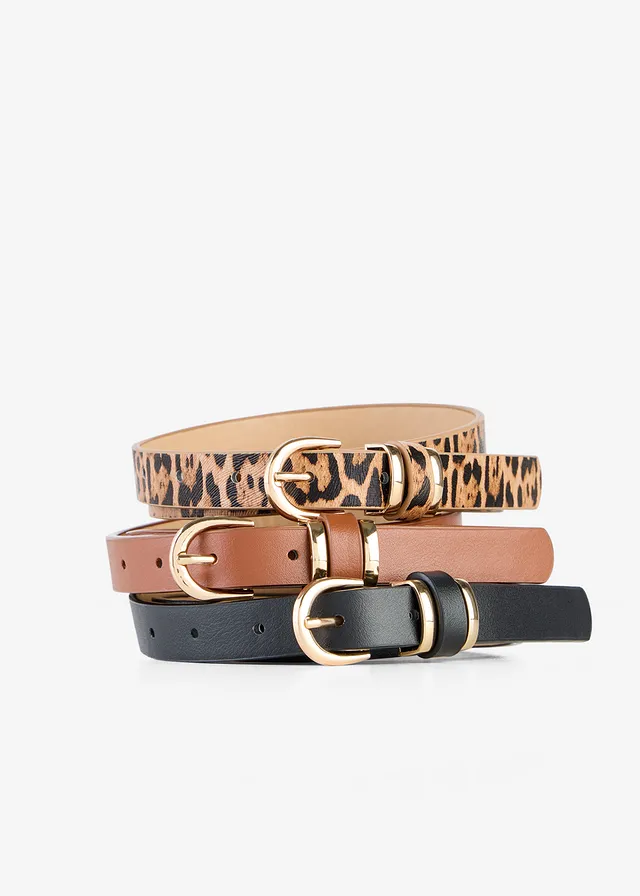 Riem met glanzende gesp (set van 3), Kleur: bruin-zwart