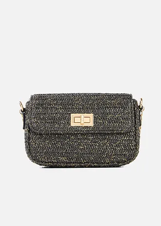 Sac à bandoulière effet paille avec fil brillant, Couleur: noir