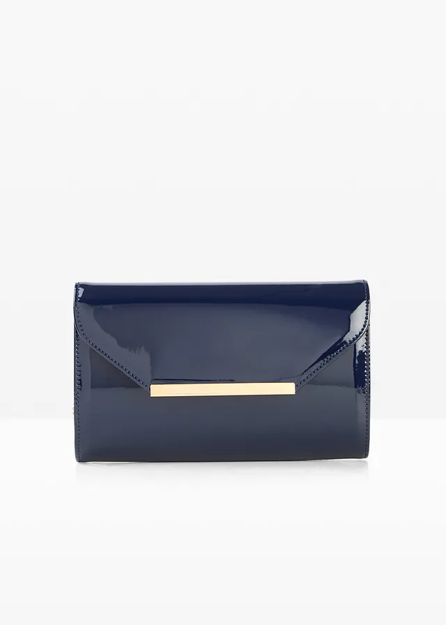 Clutch in lak-look, Kleur: donkerblauw