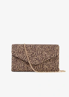 Pochette en suédine à motif léopard