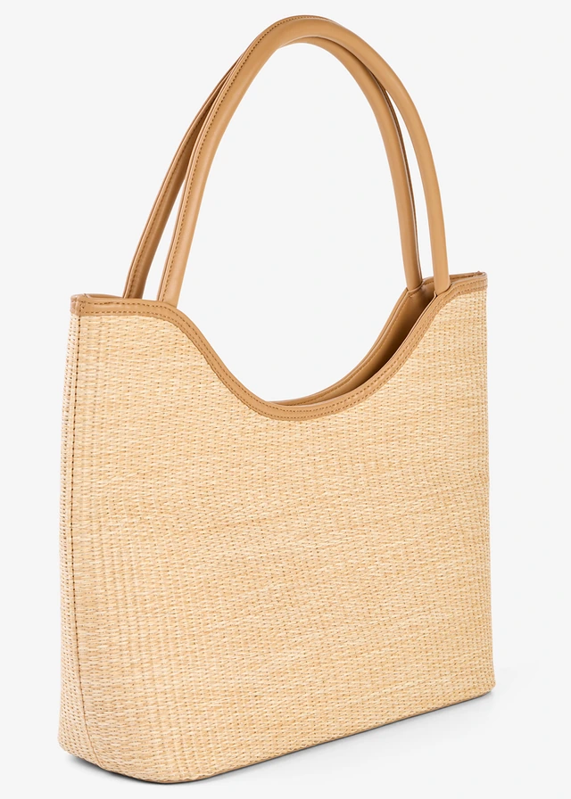 Shopper in rieten look, Kleur: naturel