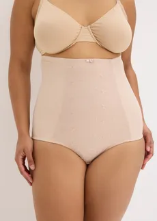 Sterk corrigerende slip van katoen met hoge taille en borduursel, Kleur: beige