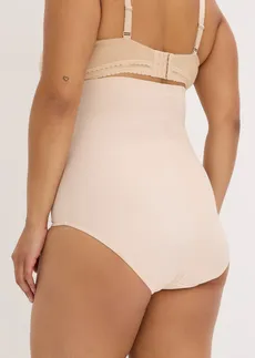 Sterk corrigerende slip van katoen met hoge taille en borduursel, Kleur: beige